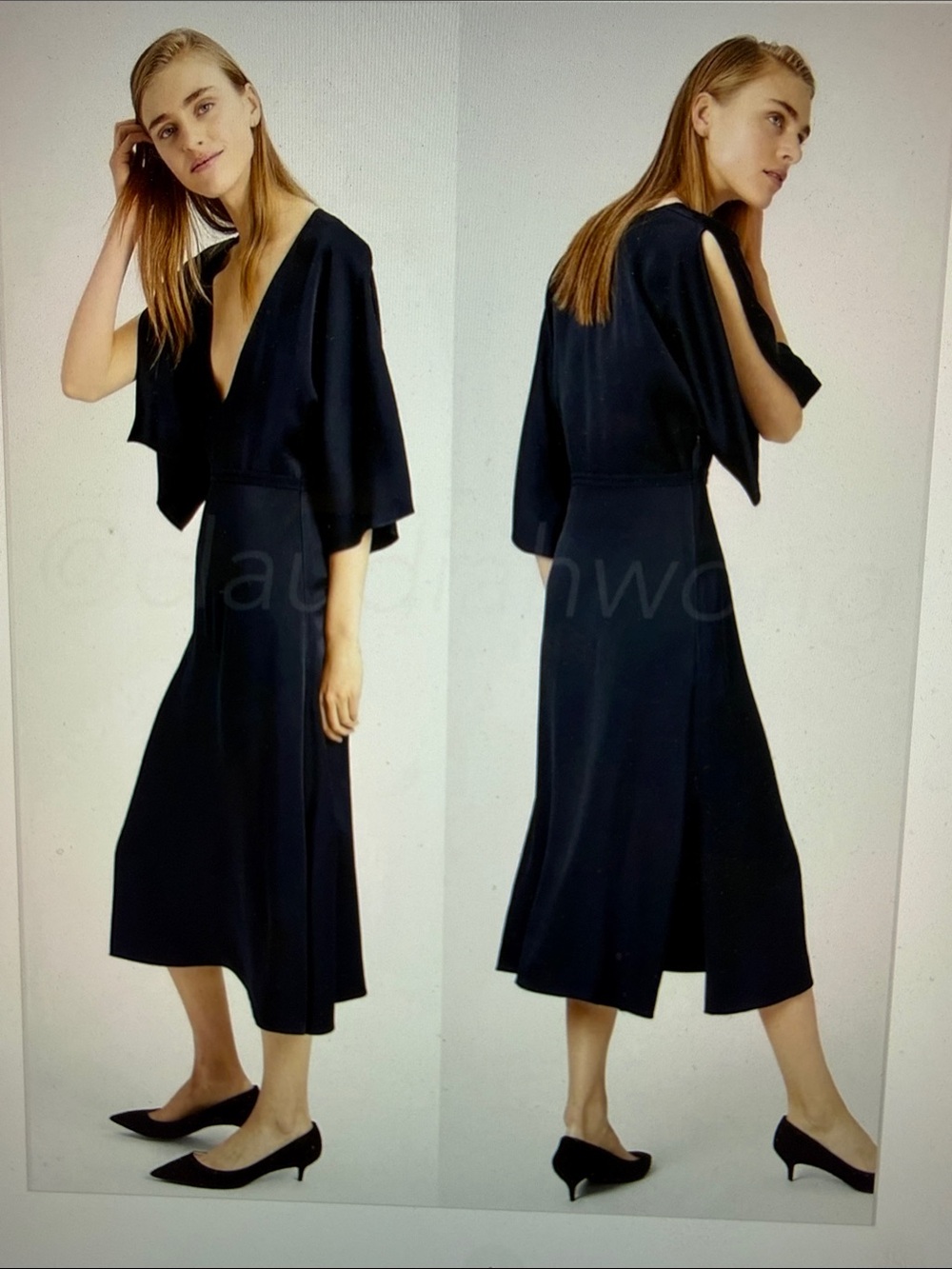 Theory Deep Navy V-Neck Midi Dress